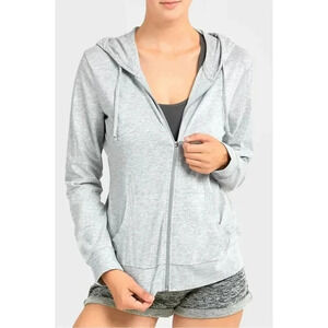 Sofra Heather Gray Full Zip Lightweight Hoodie Jacket S